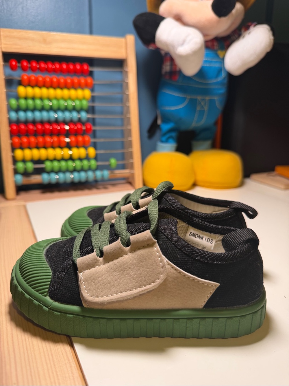 Kids Green Canvas Sneakers with Beige Accent 7C